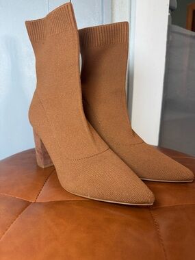 Steve Madden Tan Knit Sock Booties with Block Heel
